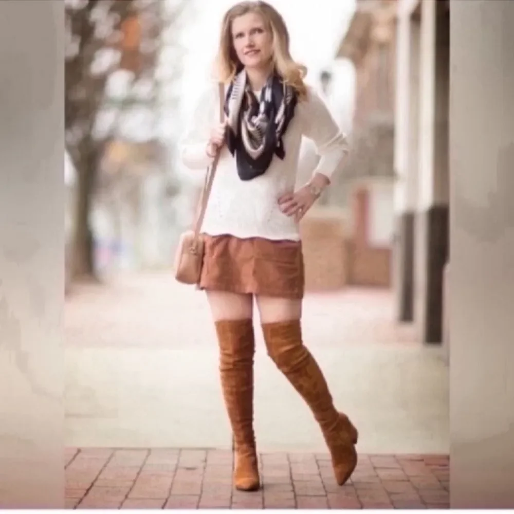 New Marlo' Women’s Tan Over The Knee Suede Leather Boots Size 36